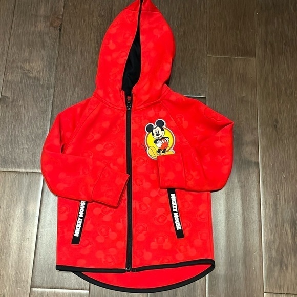 Disney junior Mickey Mouse hoodie light jacket, size 4, black red - Picture 1 of 5